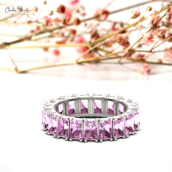 14K Gold Eternity Gemstone Band Ring with Pink Sapphire for Her