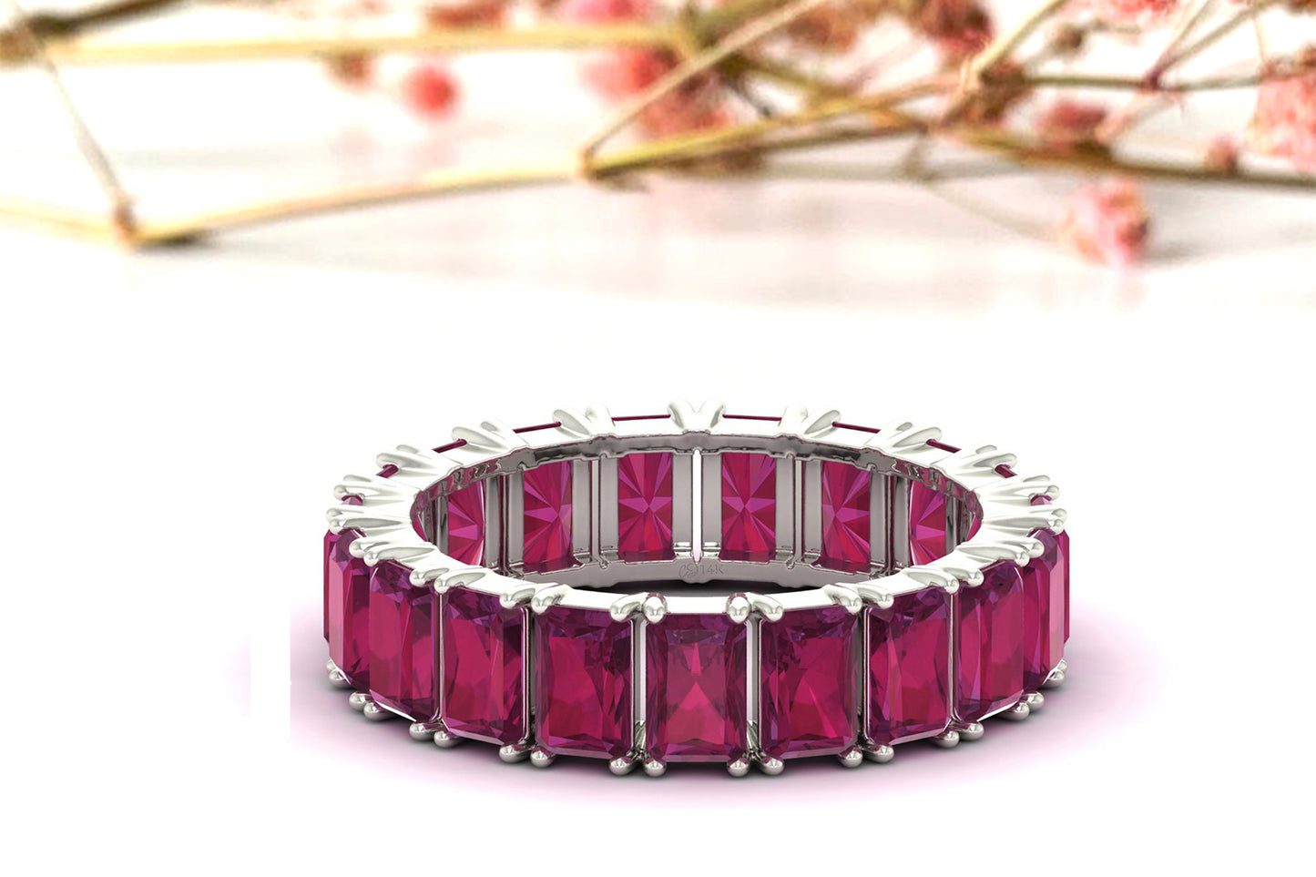 Octagon Eternity Ring In 14k Solid Gold Burma Ruby 5x3mm Gemstone Engagement Bands