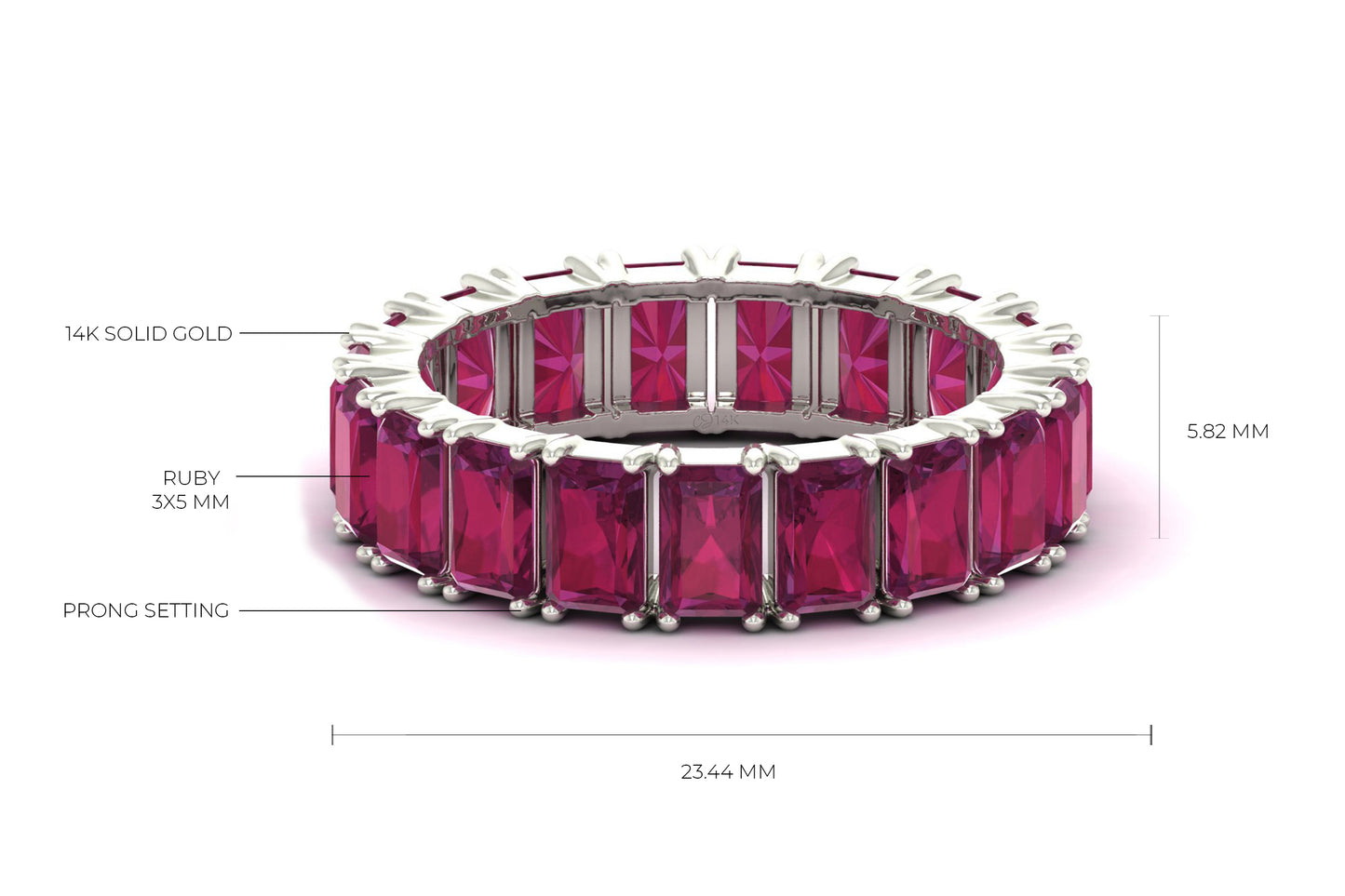 Octagon Eternity Ring In 14k Solid Gold Burma Ruby 5x3mm Gemstone Engagement Bands