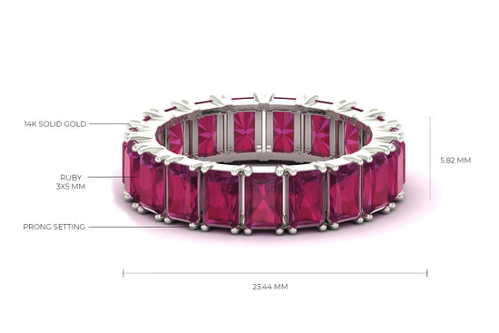 Octagon Eternity Ring In 14k Solid Gold Burma Ruby 5x3mm Gemstone Engagement Bands
