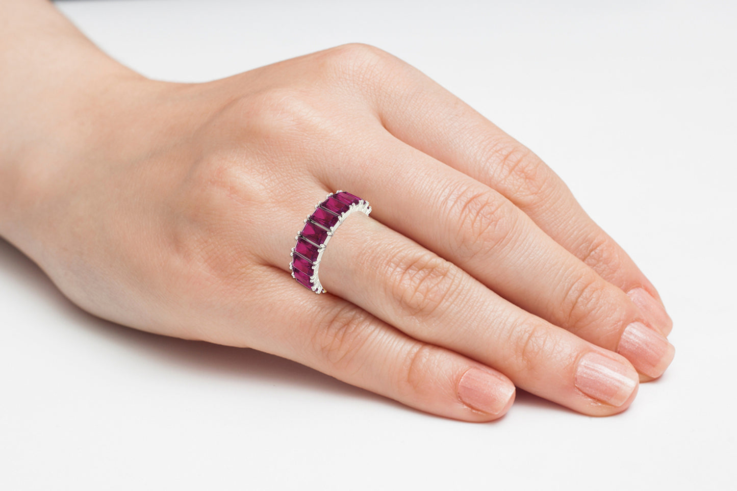 Octagon Eternity Ring In 14k Solid Gold Burma Ruby 5x3mm Gemstone Engagement Bands