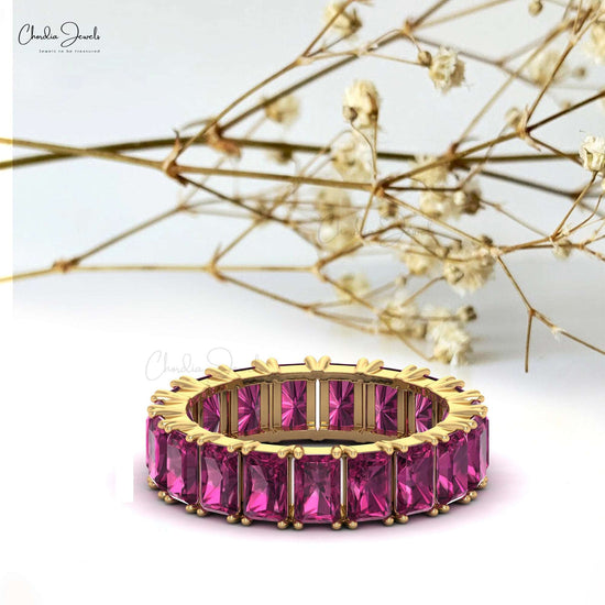 Load image into Gallery viewer, 14k Solid Gold Full Eternity Band, Natural Rhodolite Garnet January Birthstone Eternity Band

