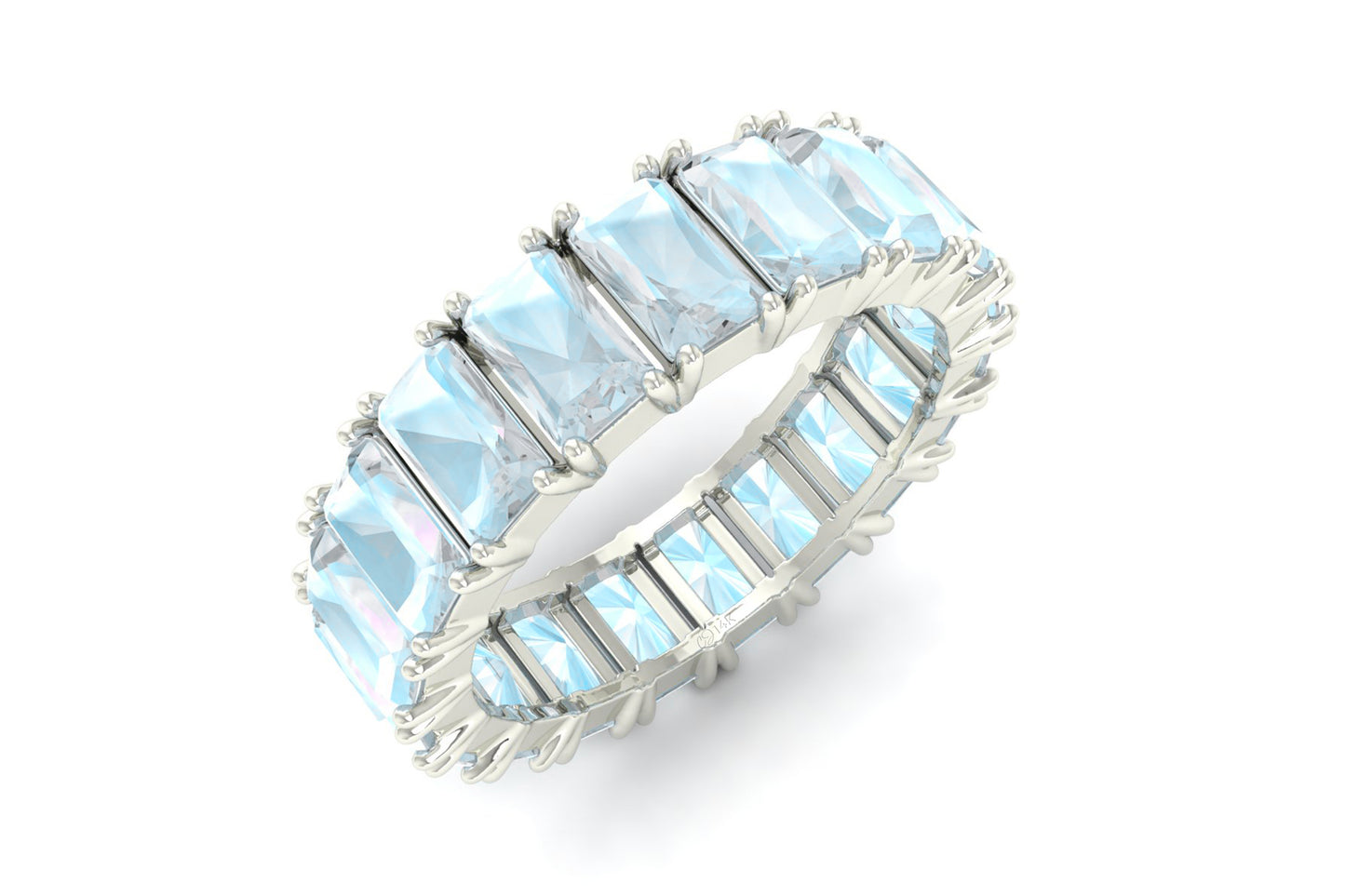 14K Solid Gold Natural Rainbow Moonstone Eternity Band Gemstone Ring