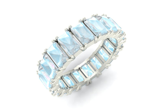 14K Solid Gold Natural Rainbow Moonstone Eternity Band Gemstone Ring