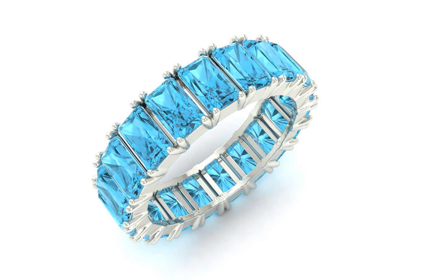 Solid 14k Gold Stackable Band With 7.20 Ct Swiss Blue Topaz Eternity Wedding Ring