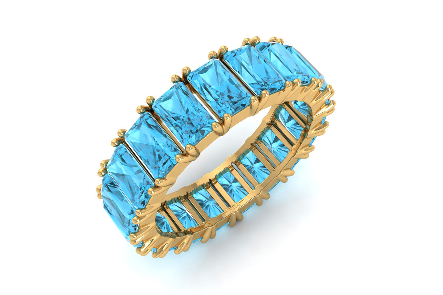 Solid 14k Gold Stackable Band With 7.20 Ct Swiss Blue Topaz Eternity Wedding Ring