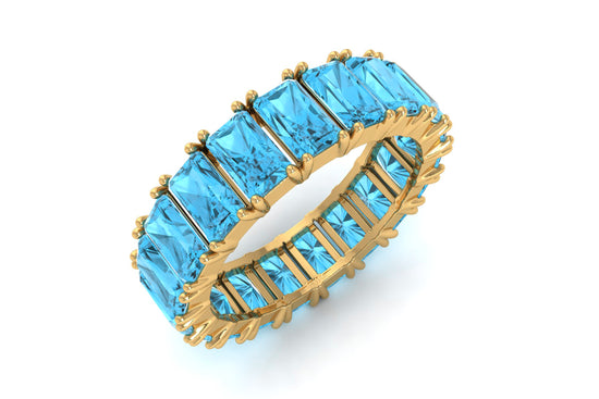 Solid 14k Gold Stackable Band With 7.20 Ct Swiss Blue Topaz Eternity Wedding Ring