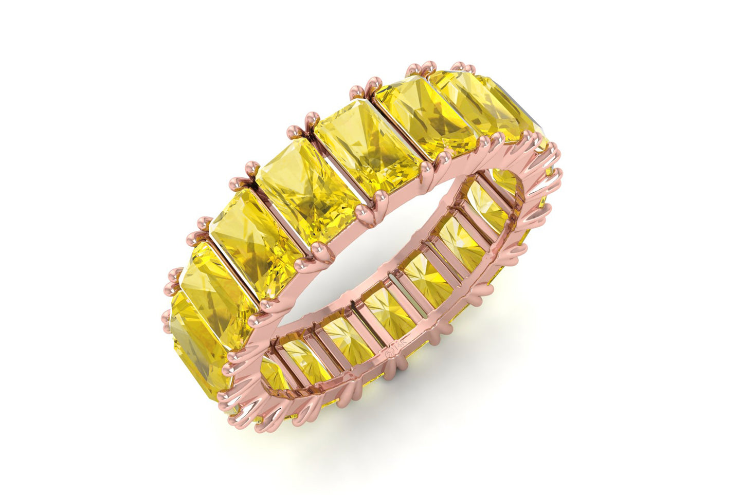 Gemstone Eternity Band With 7.60 Ct Yellow Sapphire Prong Set In 14k Real Gold Rings