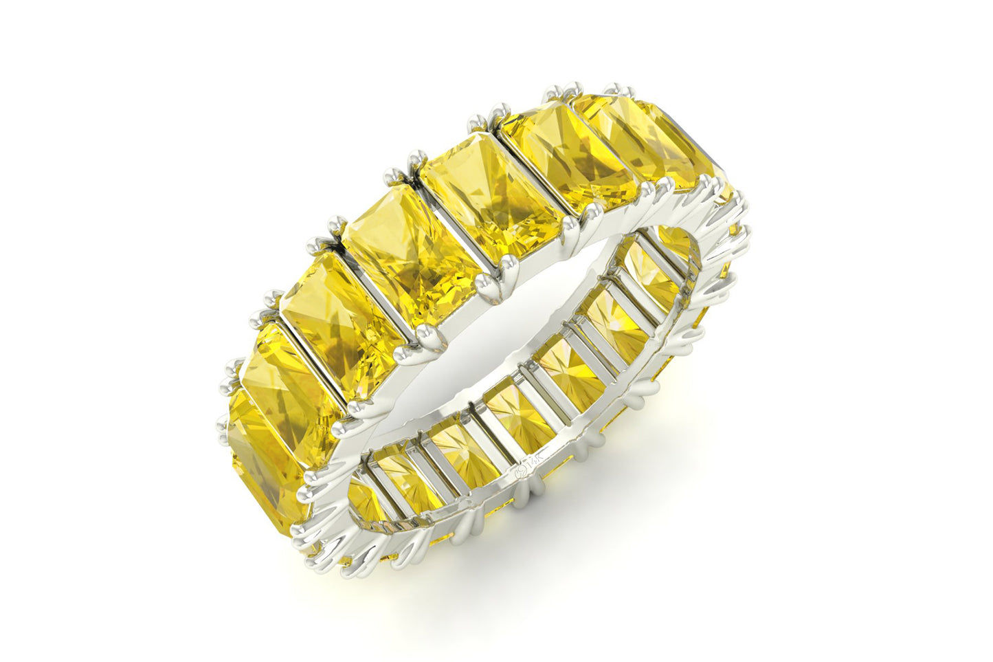 Gemstone Eternity Band With 7.60 Ct Yellow Sapphire Prong Set In 14k Real Gold Rings
