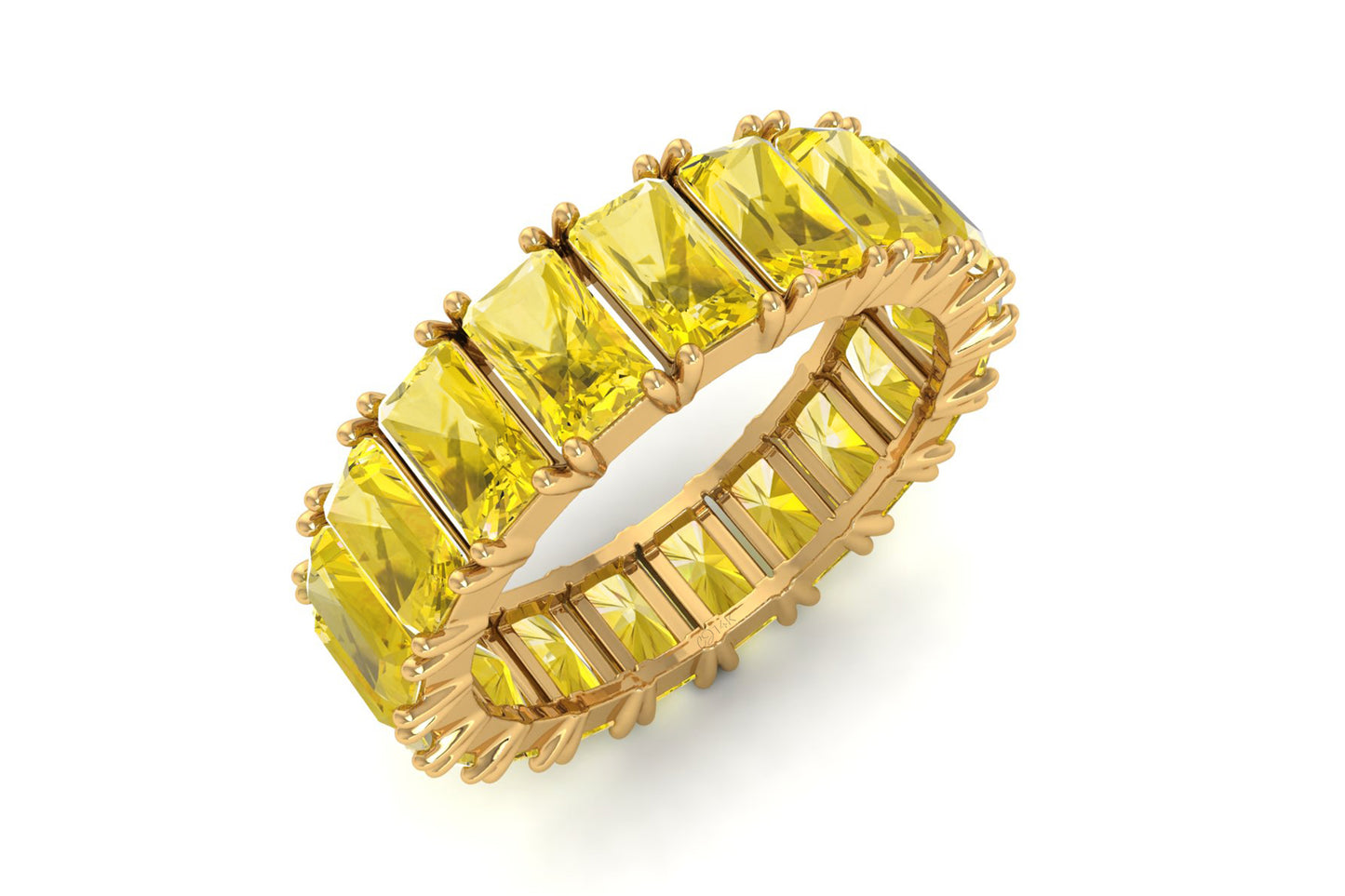 Gemstone Eternity Band With 7.60 Ct Yellow Sapphire Prong Set In 14k Real Gold Rings