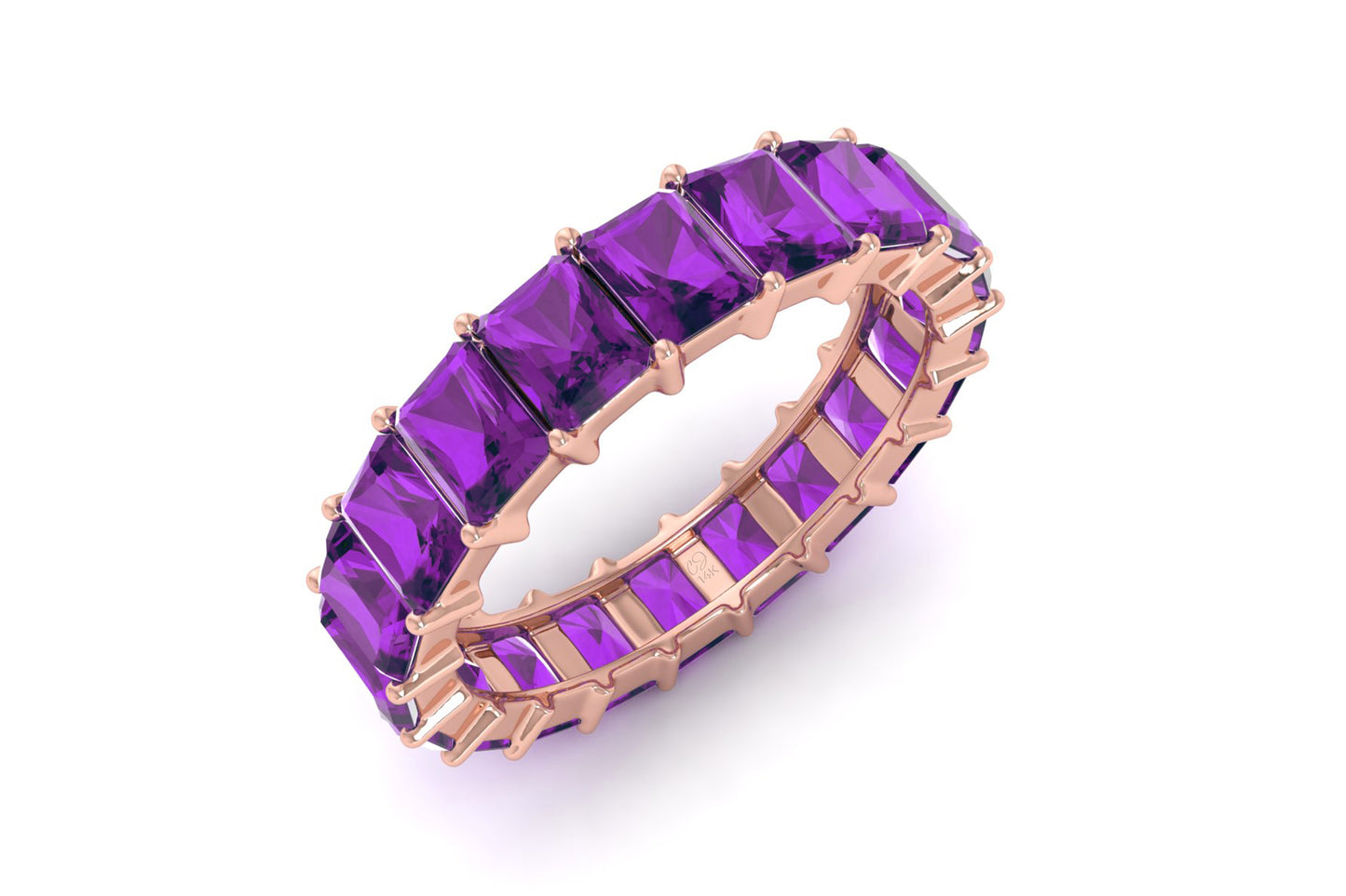 Genuine Amethyst Eternity Ring in 14k Solid Gold 4x3mm Octagon Cut Gemstone Jewelry For Women