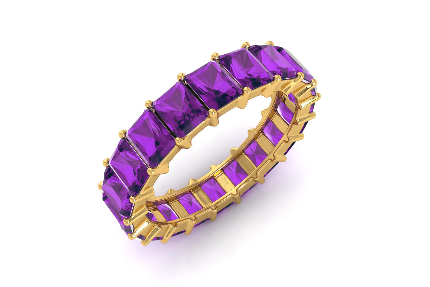 Genuine Amethyst Eternity Ring in 14k Solid Gold 4x3mm Octagon Cut Gemstone Jewelry For Women