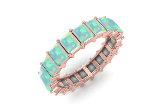 Pure 14k Gold Eternity Ring With 4x3mm Fire Opal Stackable Engagement Band Rings