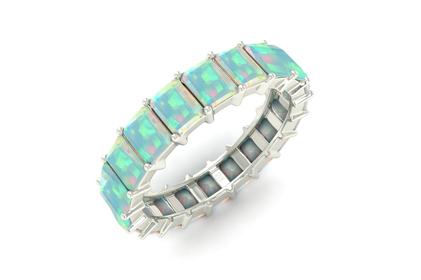 Pure 14k Gold Eternity Ring With 4x3mm Fire Opal Stackable Engagement Band Rings