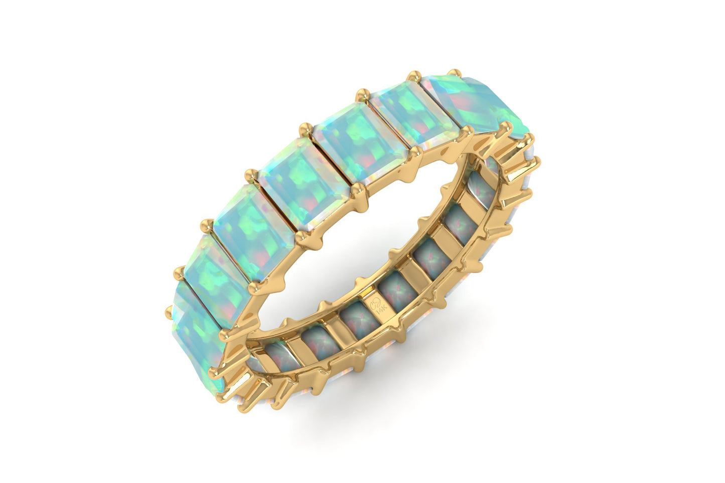 Pure 14k Gold Eternity Ring With 4x3mm Fire Opal Stackable Engagement Band Rings