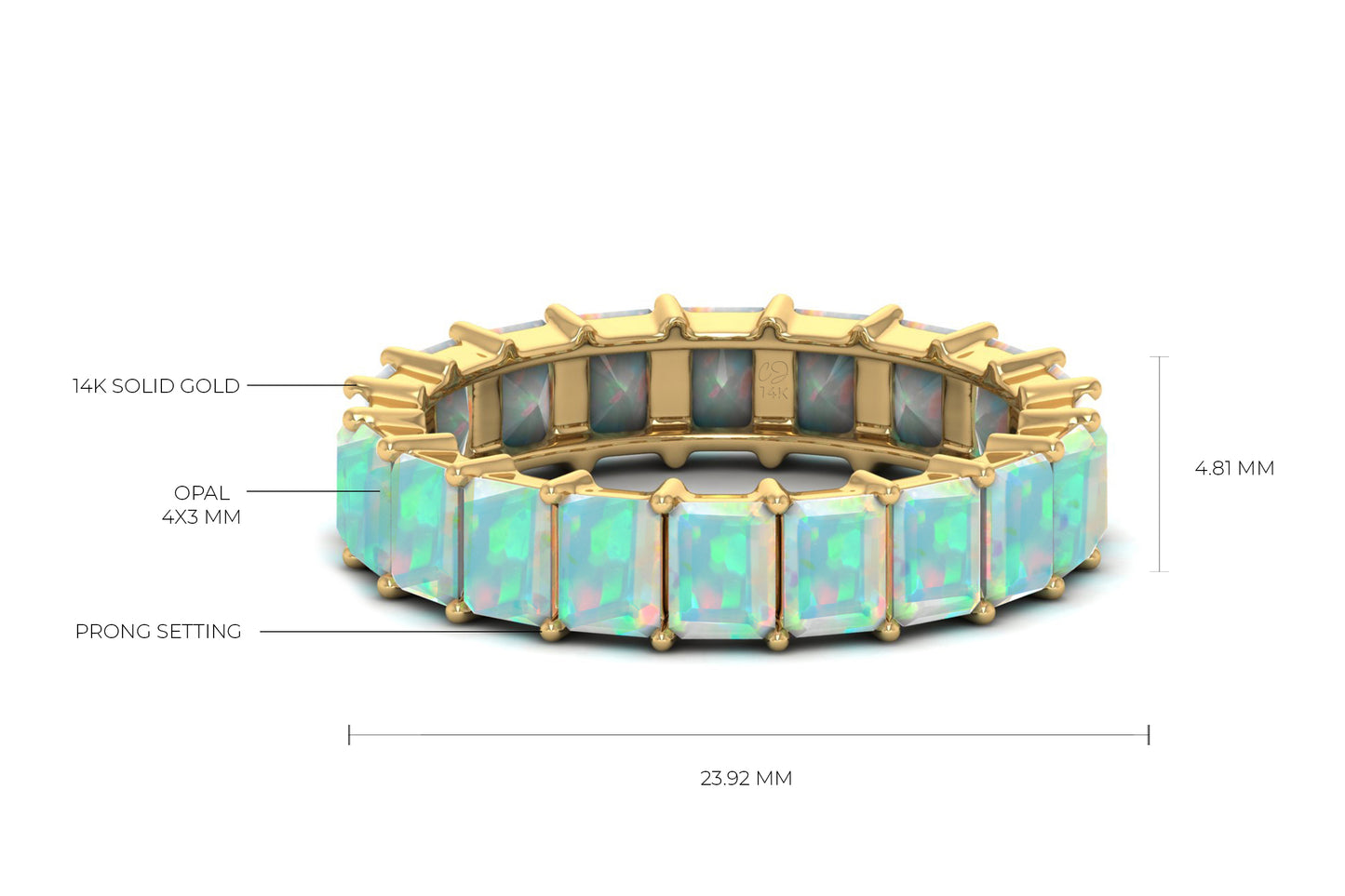 Pure 14k Gold Eternity Ring With 4x3mm Fire Opal Stackable Engagement Band Rings