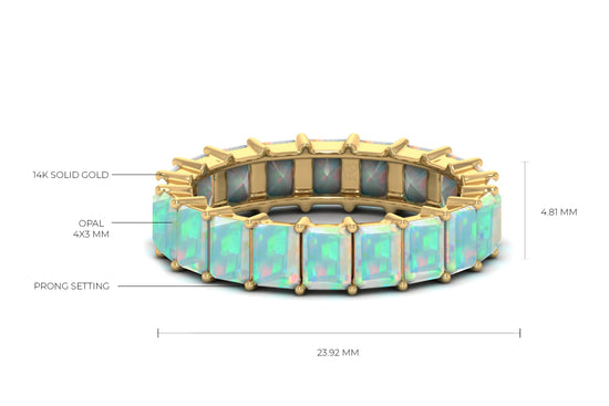 Pure 14k Gold Eternity Ring With 4x3mm Fire Opal Stackable Engagement Band Rings