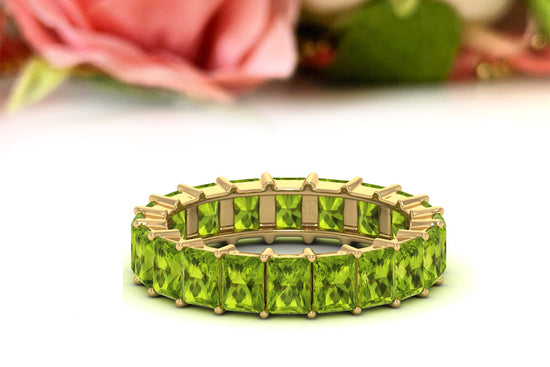 Genuine Peridot Octagon Eternity Band In 5x3mm Gemstone 14k Solid Gold Fine Jewelry