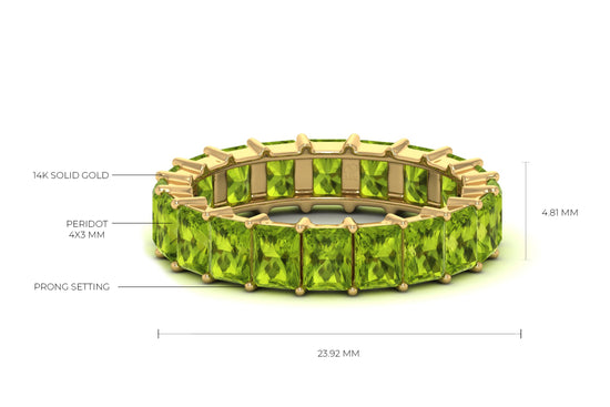 Genuine Peridot Octagon Eternity Band In 5x3mm Gemstone 14k Solid Gold Fine Jewelry