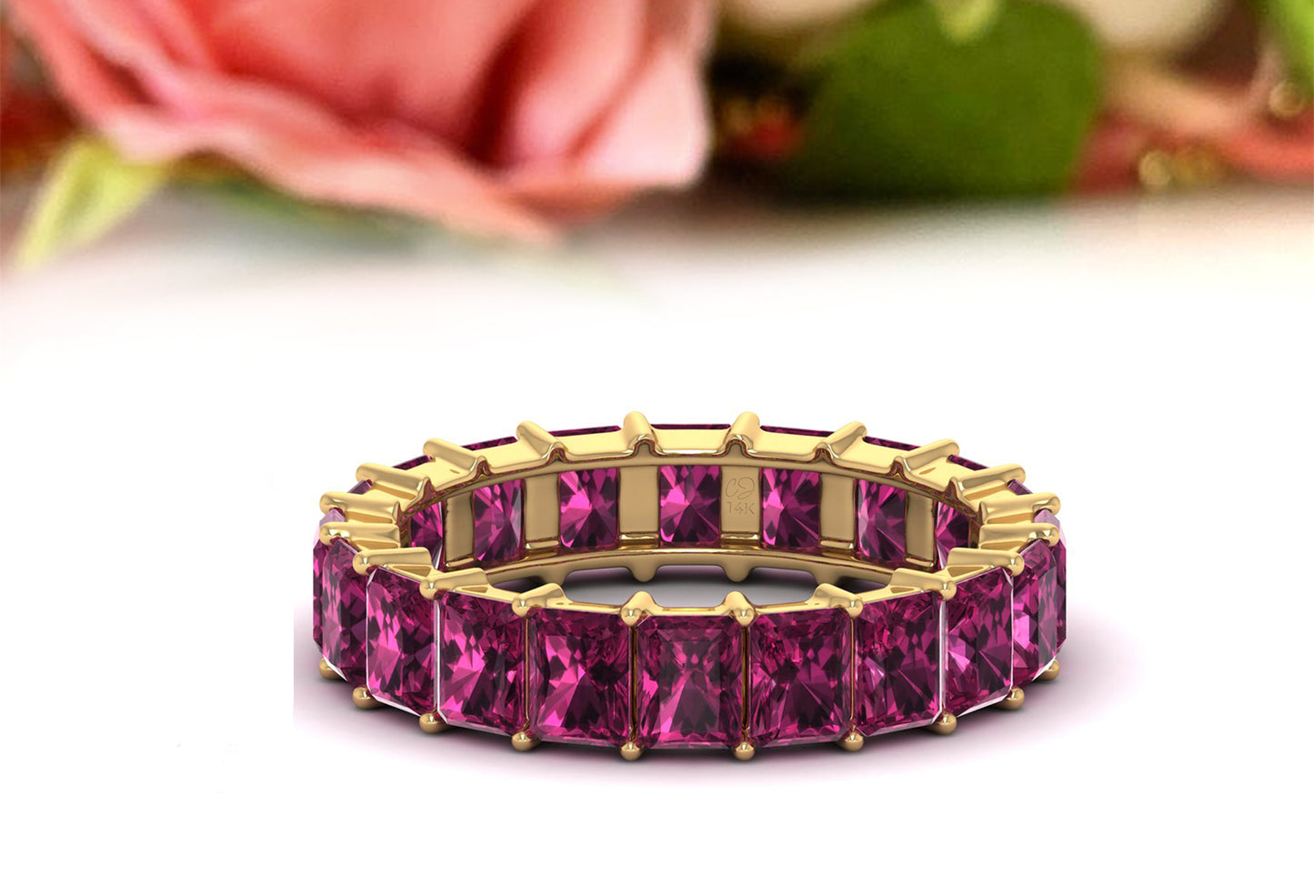 Genuine Rhodolite Garnet Stacking Band In 14k Solid Gold Full Eternity Rings For Women