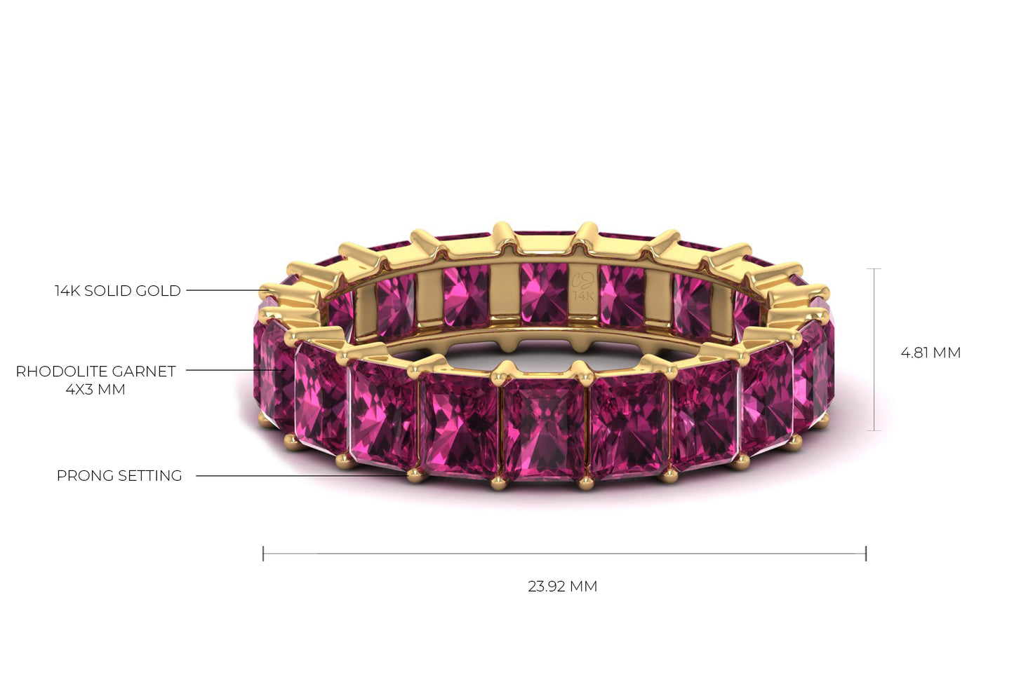 Genuine Rhodolite Garnet Stacking Band In 14k Solid Gold Full Eternity Rings For Women