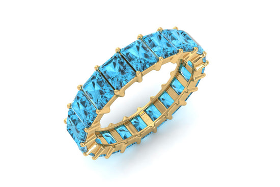 Octagon Cut Eternity Ring With 4x3mm Swiss Blue Topaz Wedding Band In 14k Real Gold