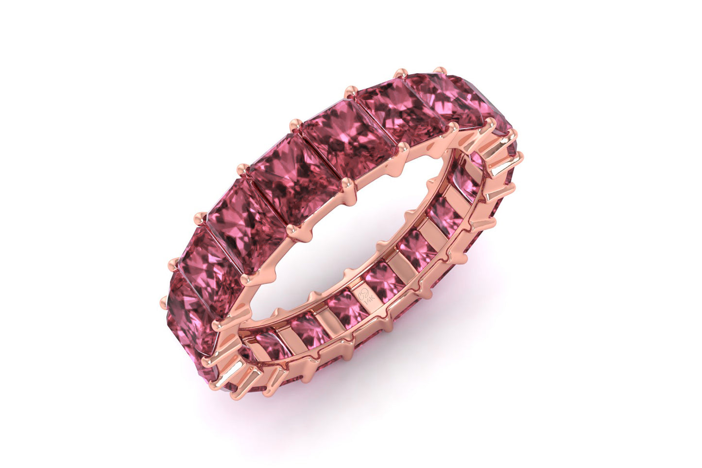 Octagon Gemstone Band In Real 14k Gold Pink Tourmaline Eternity Stack Ring For Her