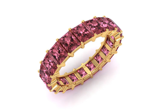 Octagon Gemstone Band In Real 14k Gold Pink Tourmaline Eternity Stack Ring For Her