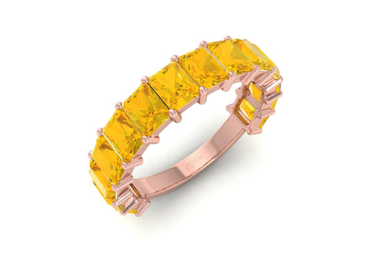 Half Eternity Women Band In 14k Real Gold Yellow Citrine 3.08 Ct Gemstone Ring