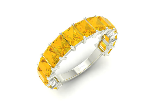 Half Eternity Women Band In 14k Real Gold Yellow Citrine 3.08 Ct Gemstone Ring
