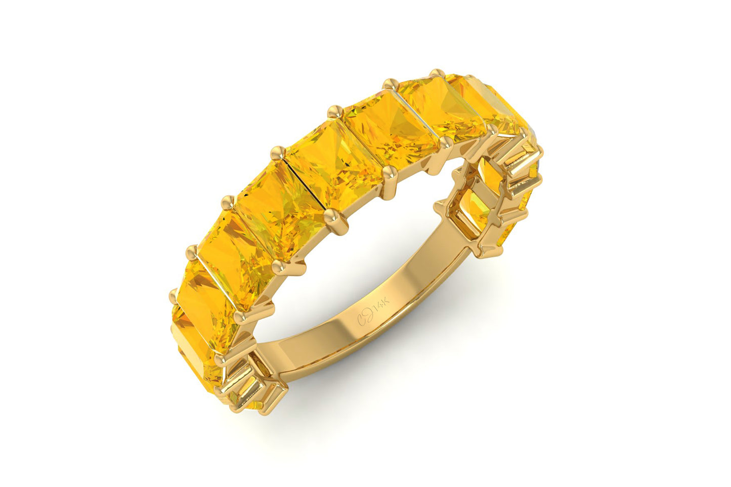 Half Eternity Women Band In 14k Real Gold Yellow Citrine 3.08 Ct Gemstone Ring
