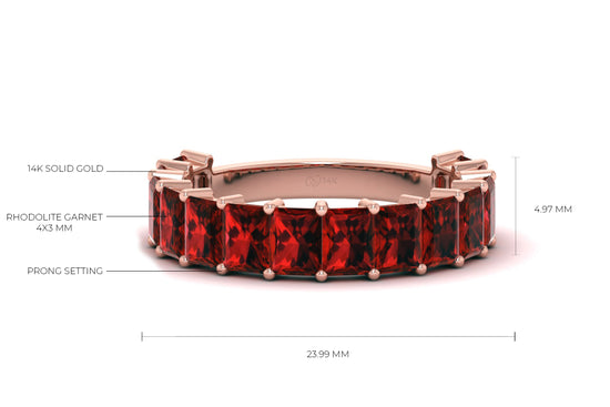 Emerald Cut Natural Garnet Half Eternity Band Ring For Women