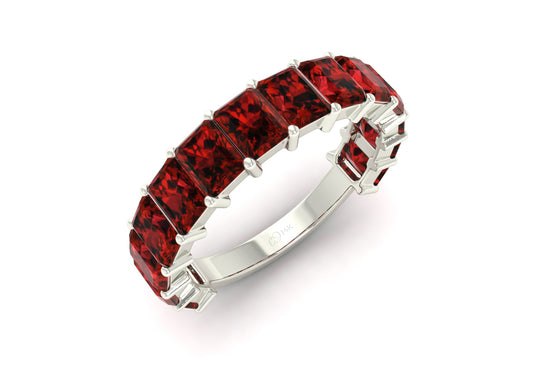 Emerald Cut Natural Garnet Half Eternity Band Ring For Women