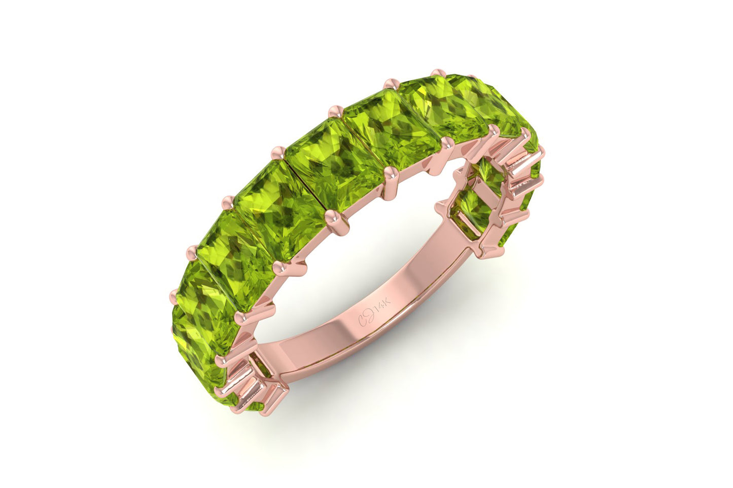 Genuine Peridot Half Eternity Band In 14k Solid Gold
