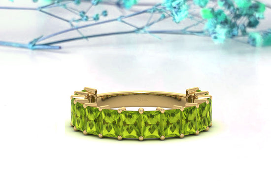 Genuine Peridot Half Eternity Band In 14k Solid Gold