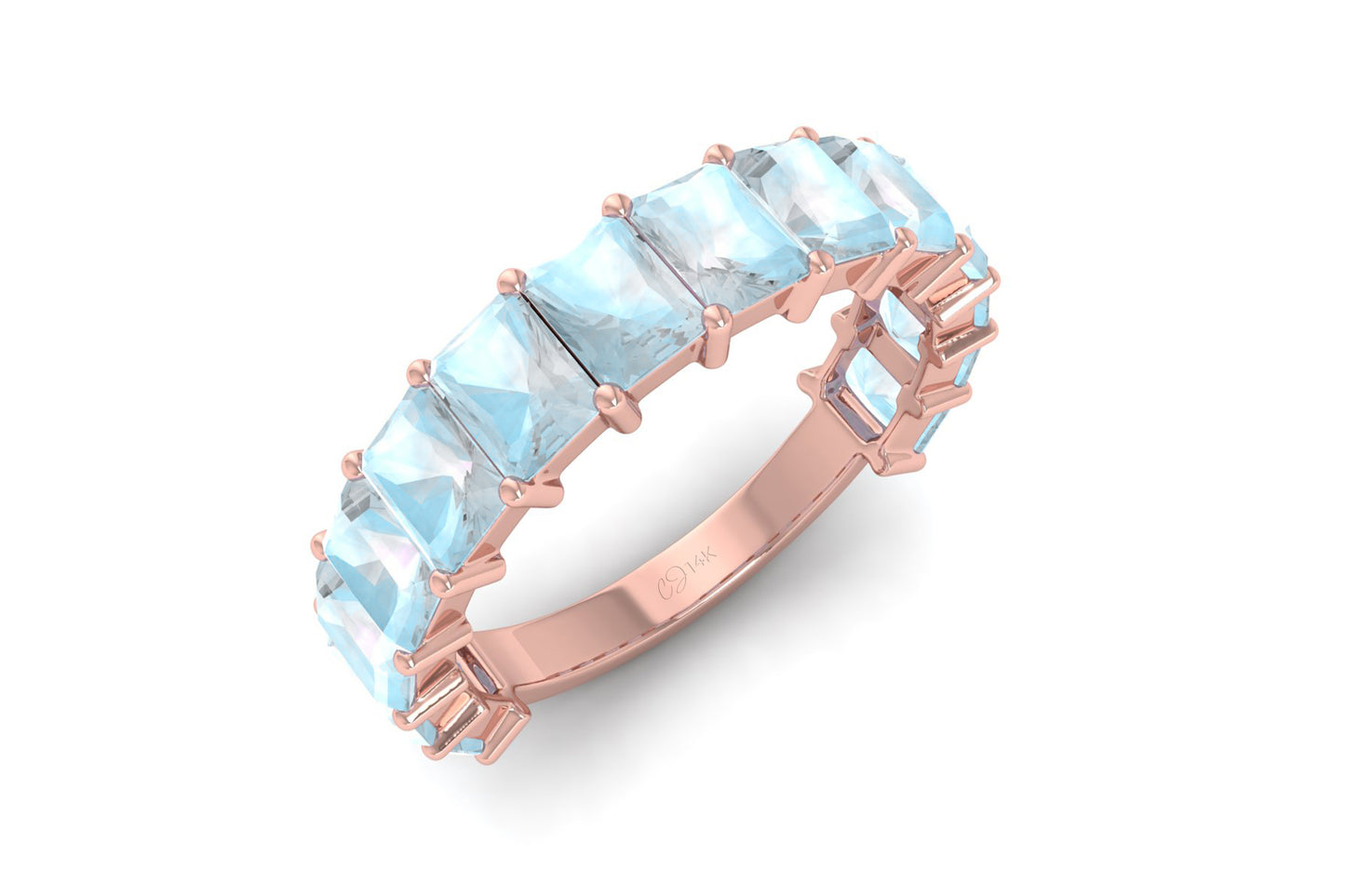 Moonstone Half Eternity Ring With 5x3mm Gemstone Prong Set In 14k Solid Gold Jewelry