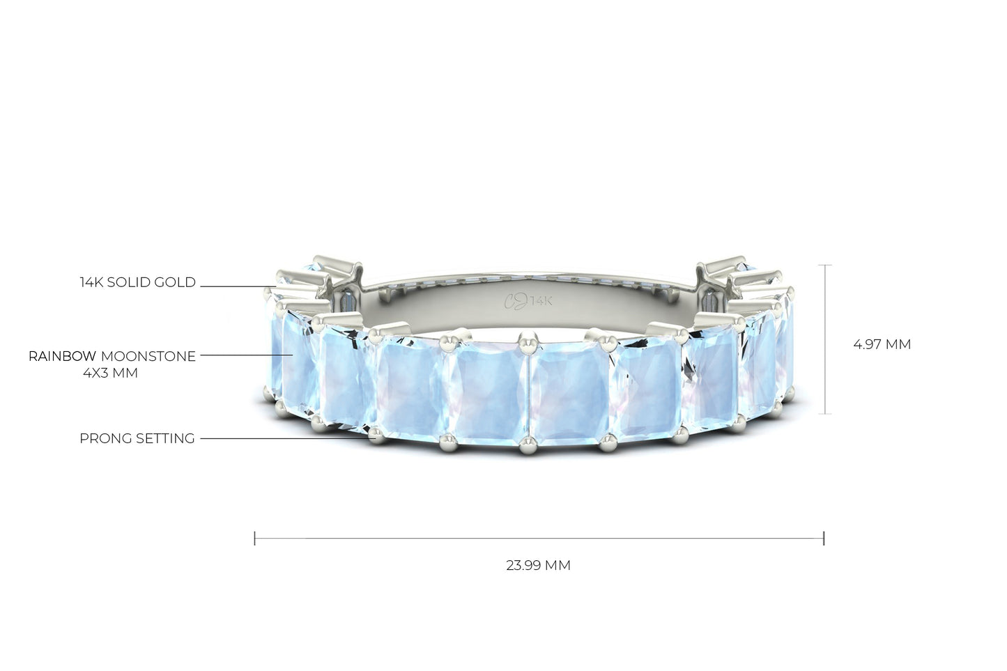 Moonstone Half Eternity Ring With 5x3mm Gemstone Prong Set In 14k Solid Gold Jewelry