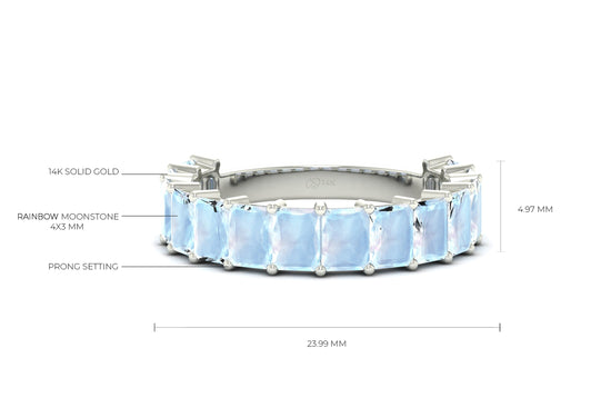 Moonstone Half Eternity Ring With 5x3mm Gemstone Prong Set In 14k Solid Gold Jewelry