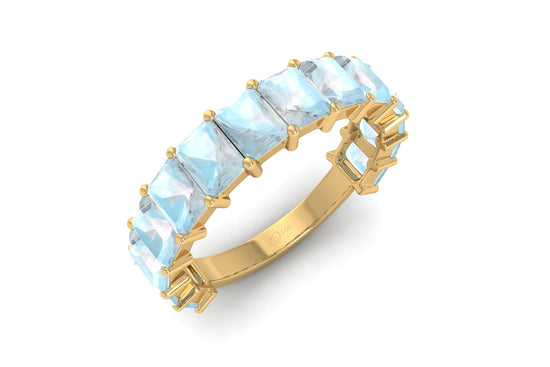 Moonstone Half Eternity Ring With 5x3mm Gemstone Prong Set In 14k Solid Gold Jewelry
