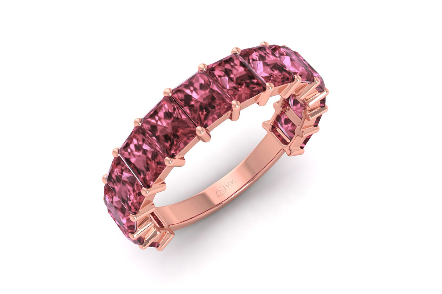 Octagon Stacking Ring With 4x3mm Pink Tourmaline Half Eternity Bands In 14k Real Gold