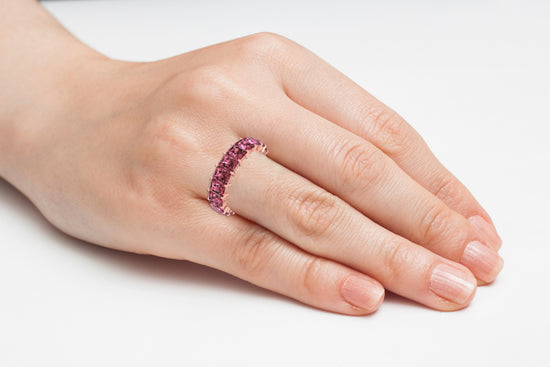Octagon Stacking Ring With 4x3mm Pink Tourmaline Half Eternity Bands In 14k Real Gold