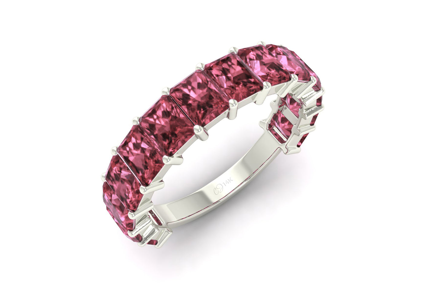 Octagon Stacking Ring With 4x3mm Pink Tourmaline Half Eternity Bands In 14k Real Gold