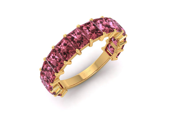 Octagon Stacking Ring With 4x3mm Pink Tourmaline Half Eternity Bands In 14k Real Gold
