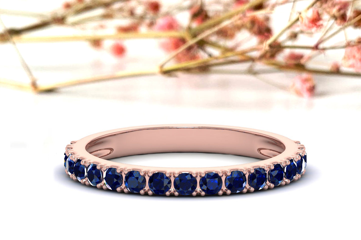 0.51Cts Natural Blue Sapphire Band Round Half Eternity Band