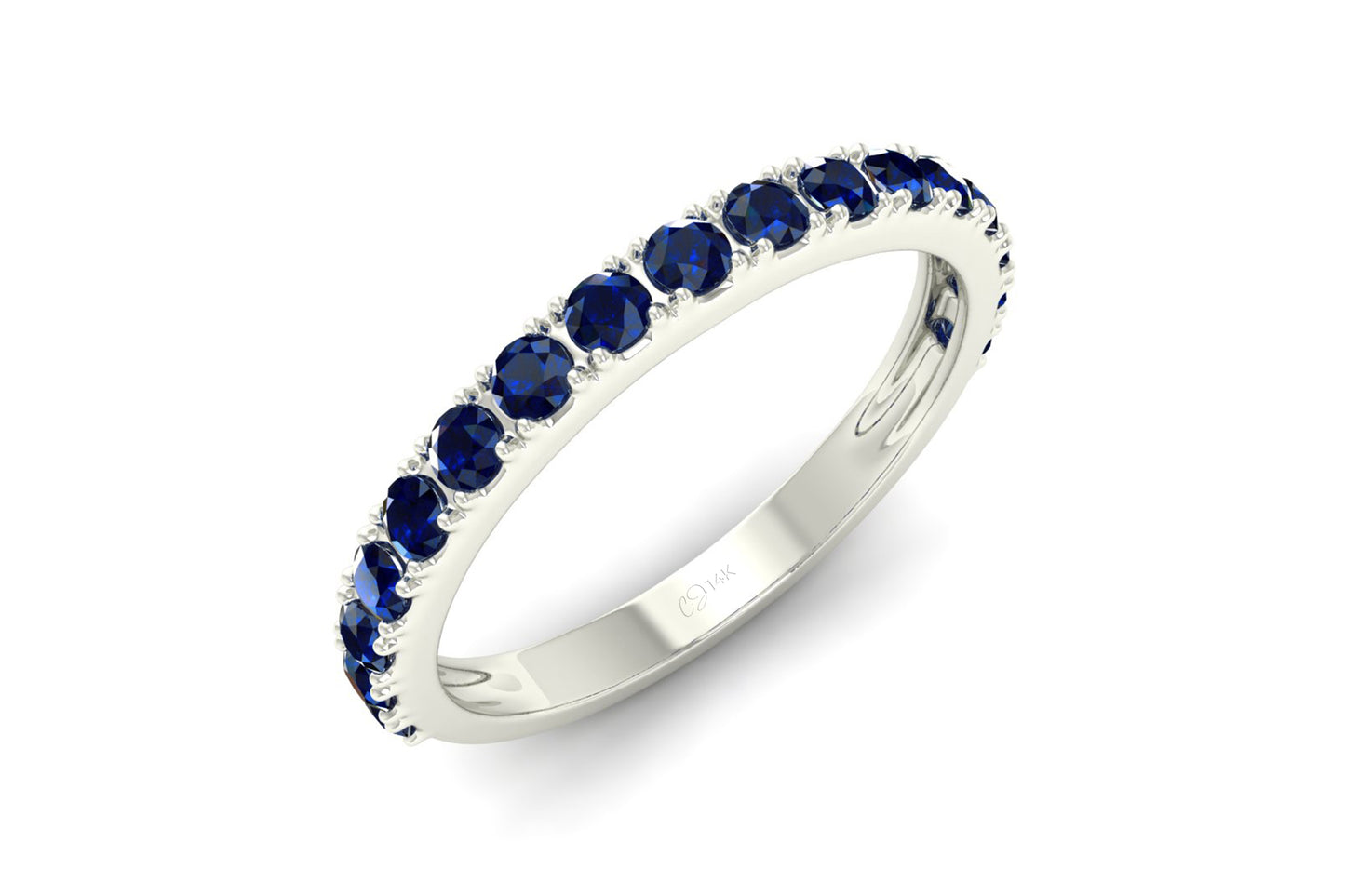 0.51Cts Natural Blue Sapphire Band Round Half Eternity Band