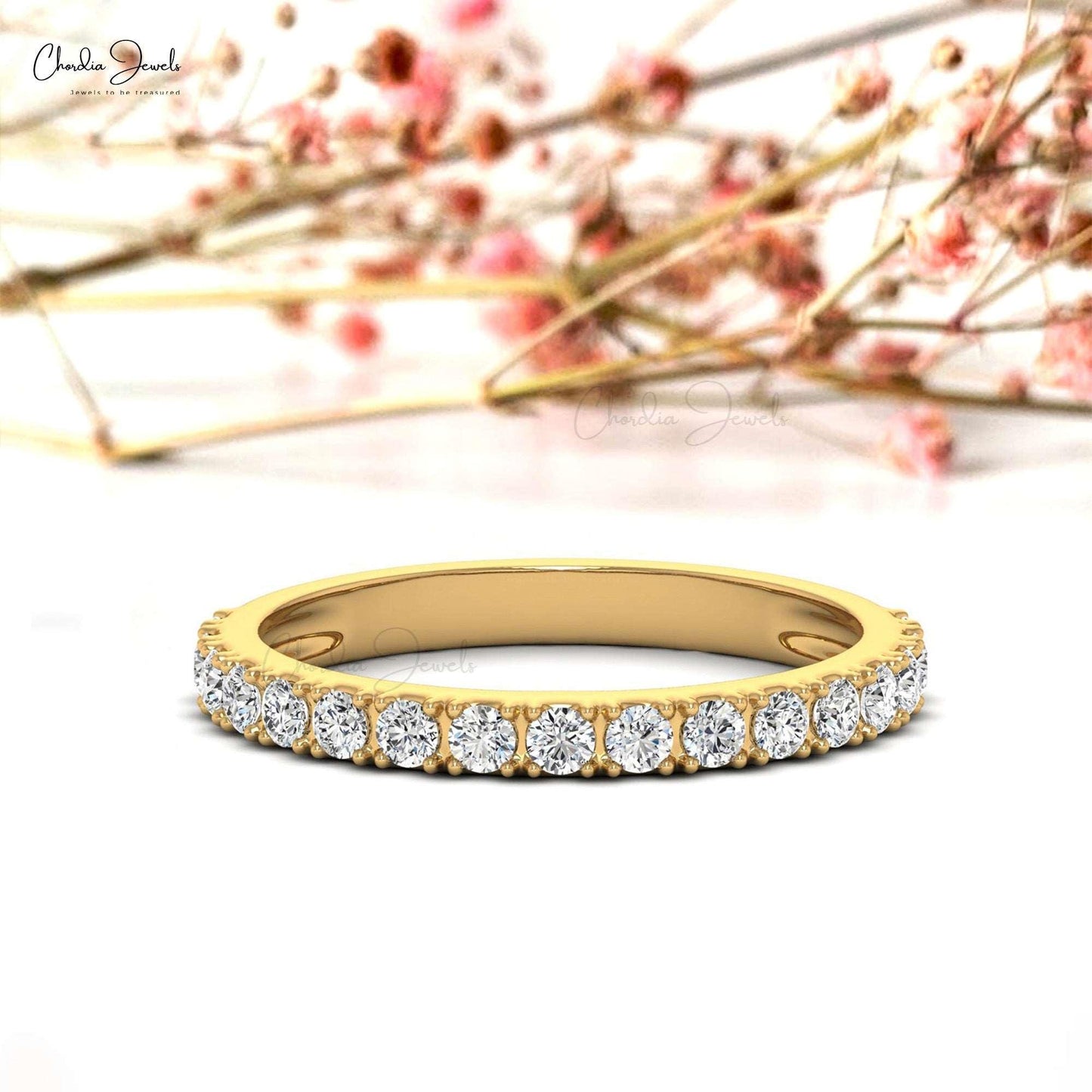 0.51 Carats G-H White Diamond Half Eternity Wedding Band - Chordia Jewels