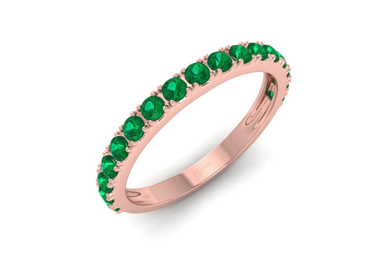 Dainty Half Eternity Band In 14k Pure Gold Zambian Emerald 2mm Round Cut Wedding Ring