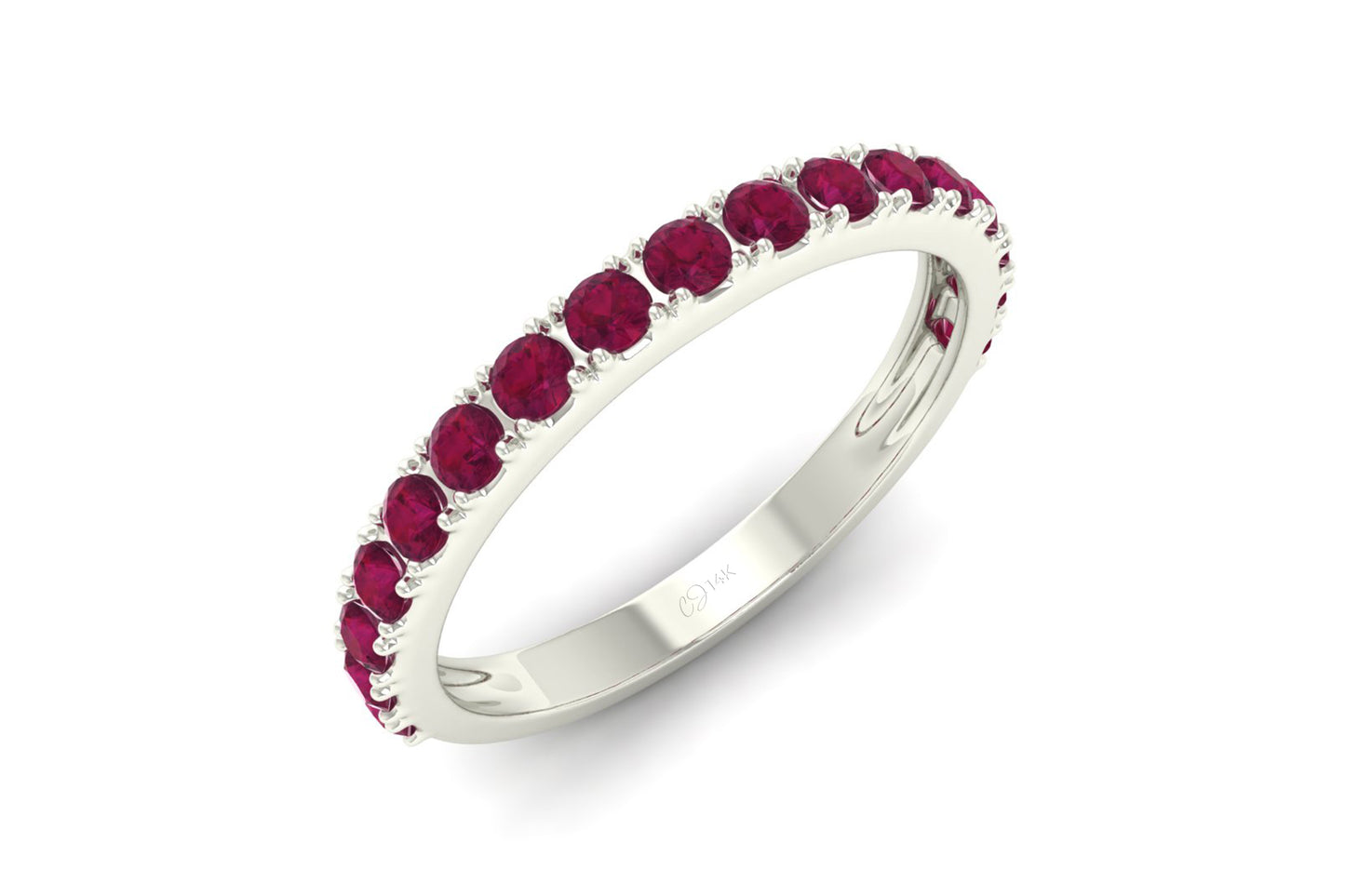 Brilliant Cut Stackable Ring With 0.51 Ct Ruby Half Eternity Band Rings In 14k Solid Gold