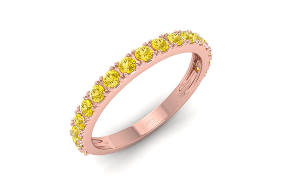 Solid 14k Gold Half Eternity Band In 2mm Yellow Sapphire Gemstone Proposal Ring