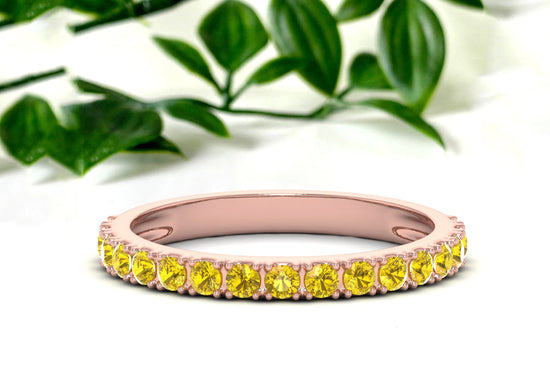 Solid 14k Gold Half Eternity Band In 2mm Yellow Sapphire Gemstone Proposal Ring